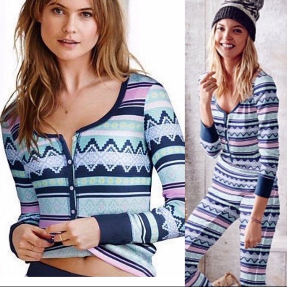 Victorias Secret Thermal Fireside Top Fair Isle Aztec Small Lounge Cozy